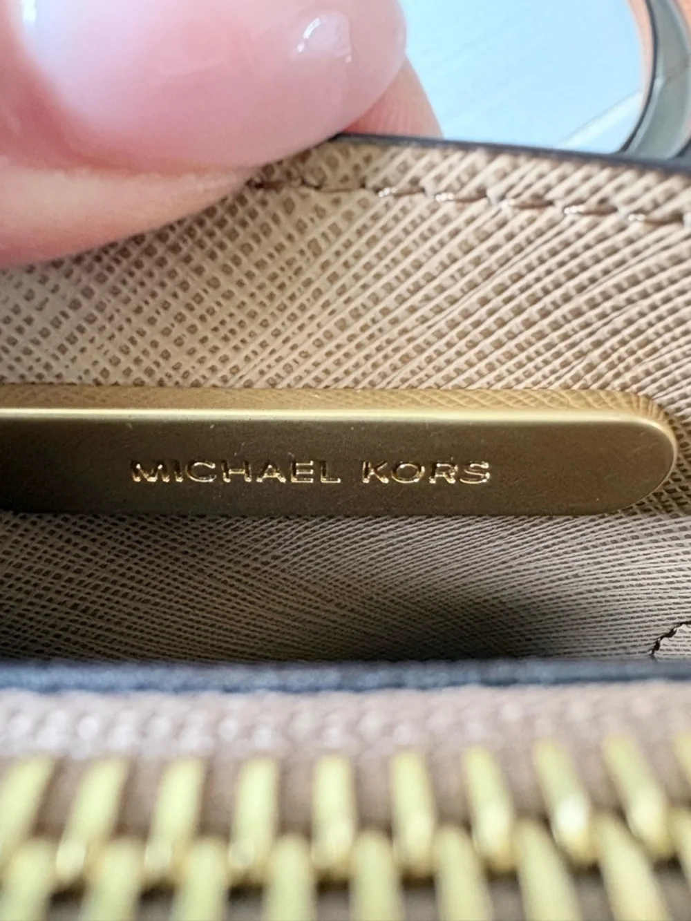 Michael Kors Medium Mercer Canvas Crossbody | Tan and Beige with Logo Print